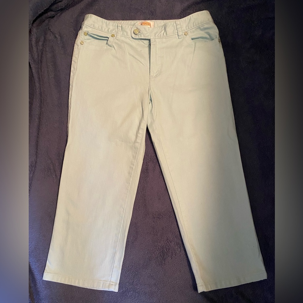 Talbots light aqua color cotton capris size 8.